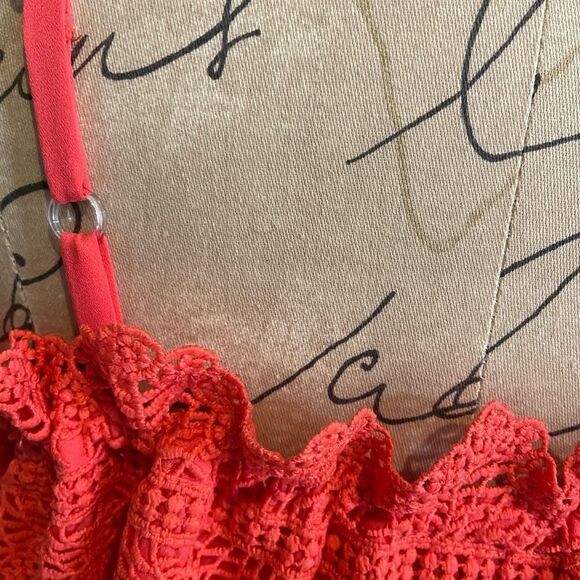 NEW Coral Pink Lace Trim Tie Front Top Blouse - Picture 7 of 15